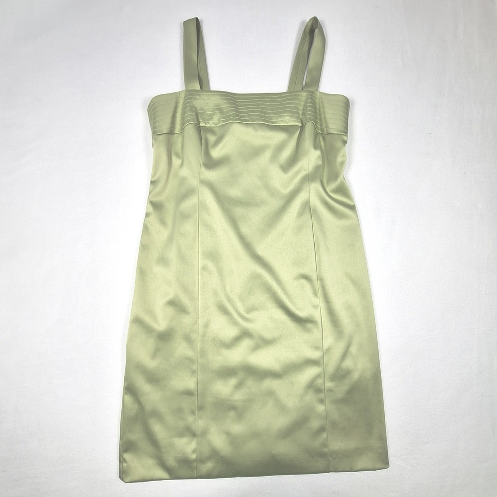 Davids Bridal Sheath Dress Womens 12 Sage Green Satin Cocktail Wedding Guest